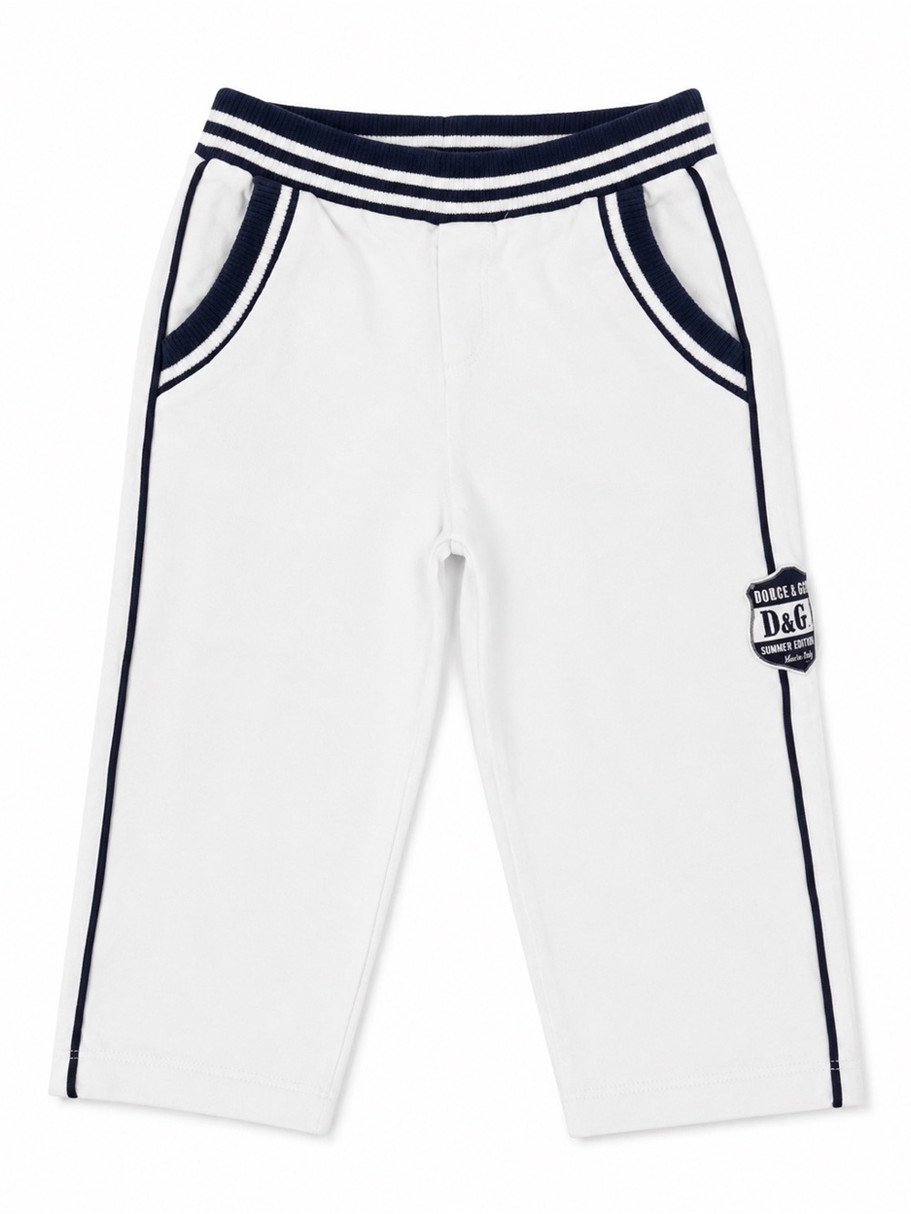Dolce & Gabbana White Sweatpants with Navy Trim